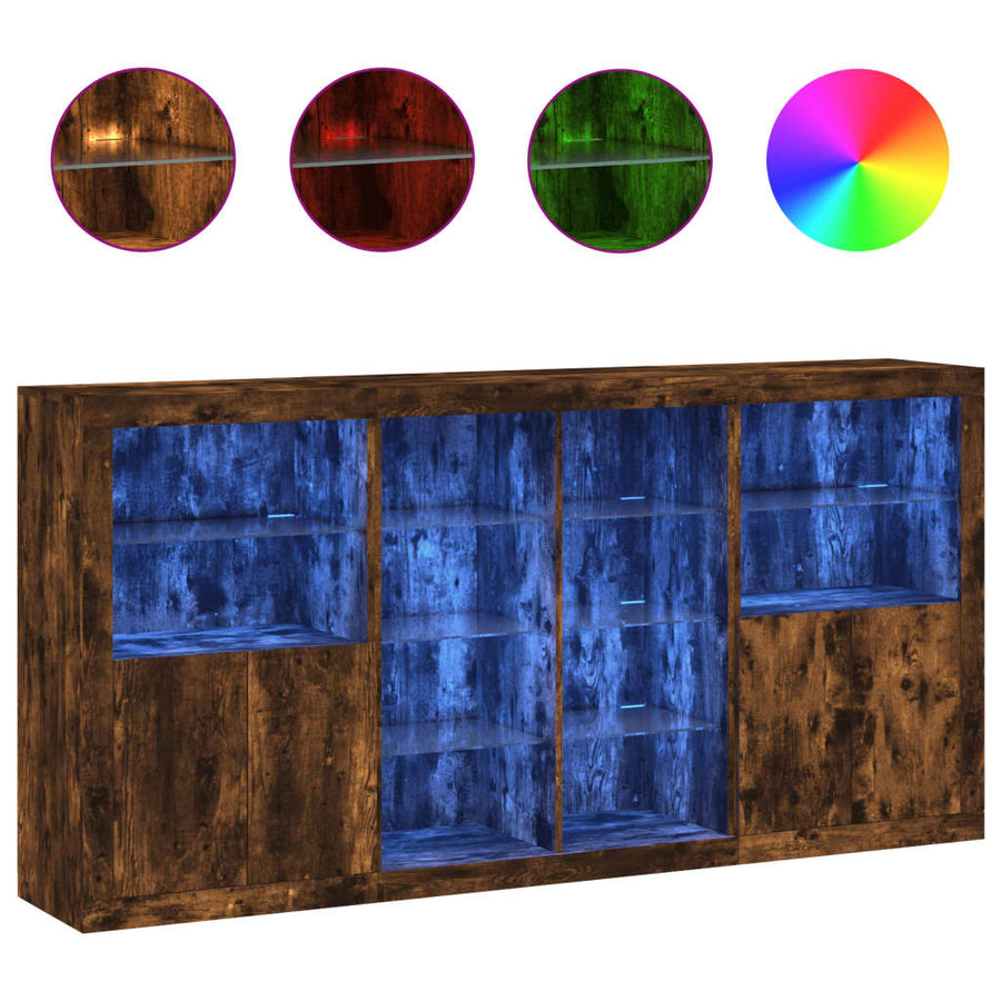 Dressoir Met Led-Verlichting 202X37X00 Cm Kleurig Gerookt eiken