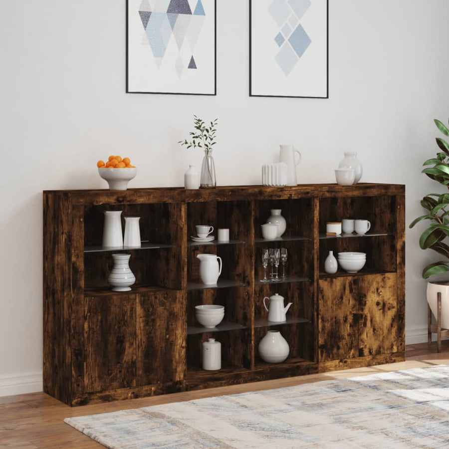 Dressoir Met Led-Verlichting 202X37X00 Cm Kleurig Gerookt eiken