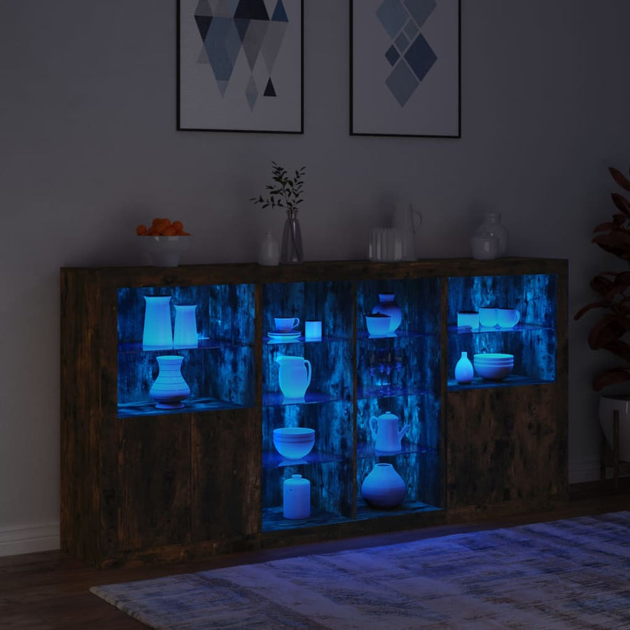 Dressoir Met Led-Verlichting 202X37X00 Cm Kleurig Gerookt eiken