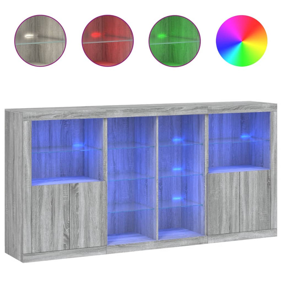 Dressoir Met Led-Verlichting 202X37X00 Cm Eiken Grijs sonoma