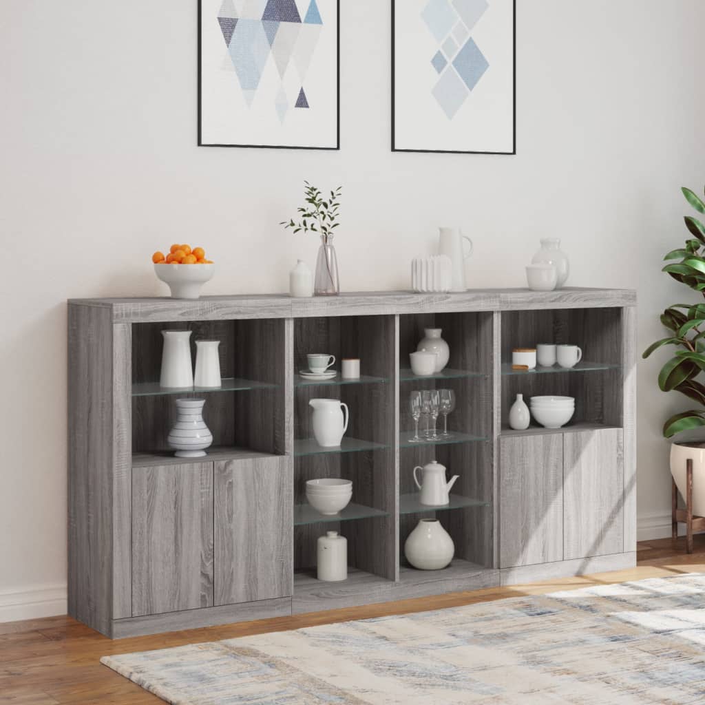 Dressoir Met Led-Verlichting 202X37X00 Cm Eiken Grijs sonoma