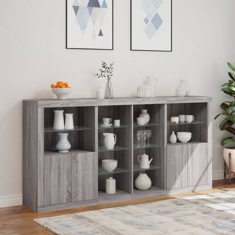 Dressoir Met Led-Verlichting 202X37X00 Cm Eiken Grijs sonoma
