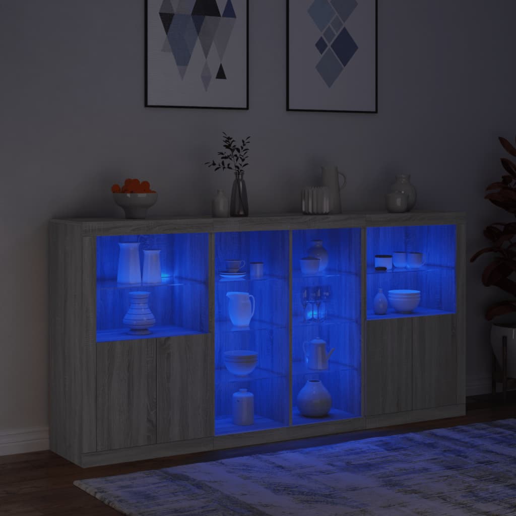 Dressoir Met Led-Verlichting 202X37X00 Cm Eiken Grijs sonoma