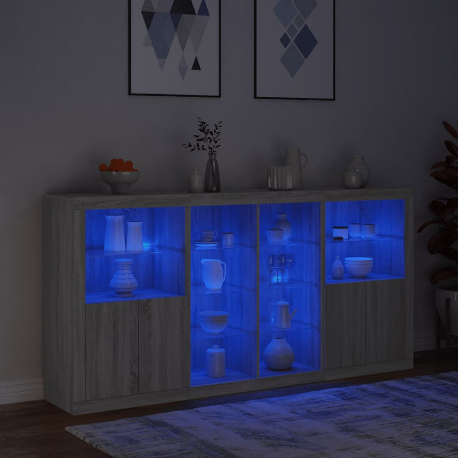 Dressoir Met Led-Verlichting 202X37X00 Cm Eiken Grijs sonoma