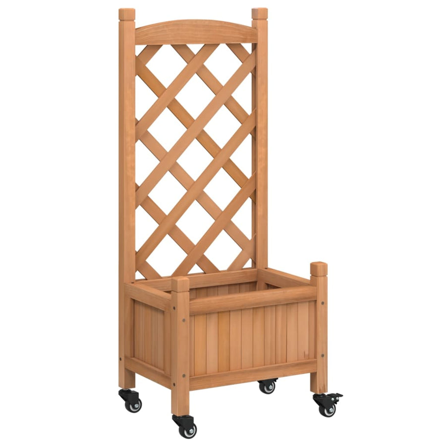 Plantenbak Massief Vurenhout Bruin 40 x 30 x 97.5 cm met latwerk en wielen