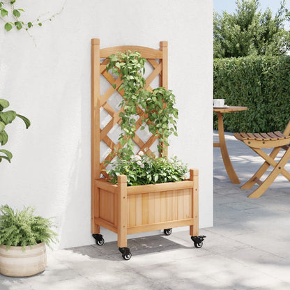 Plantenbak Massief Vurenhout Bruin 40 x 30 x 97.5 cm met latwerk en wielen