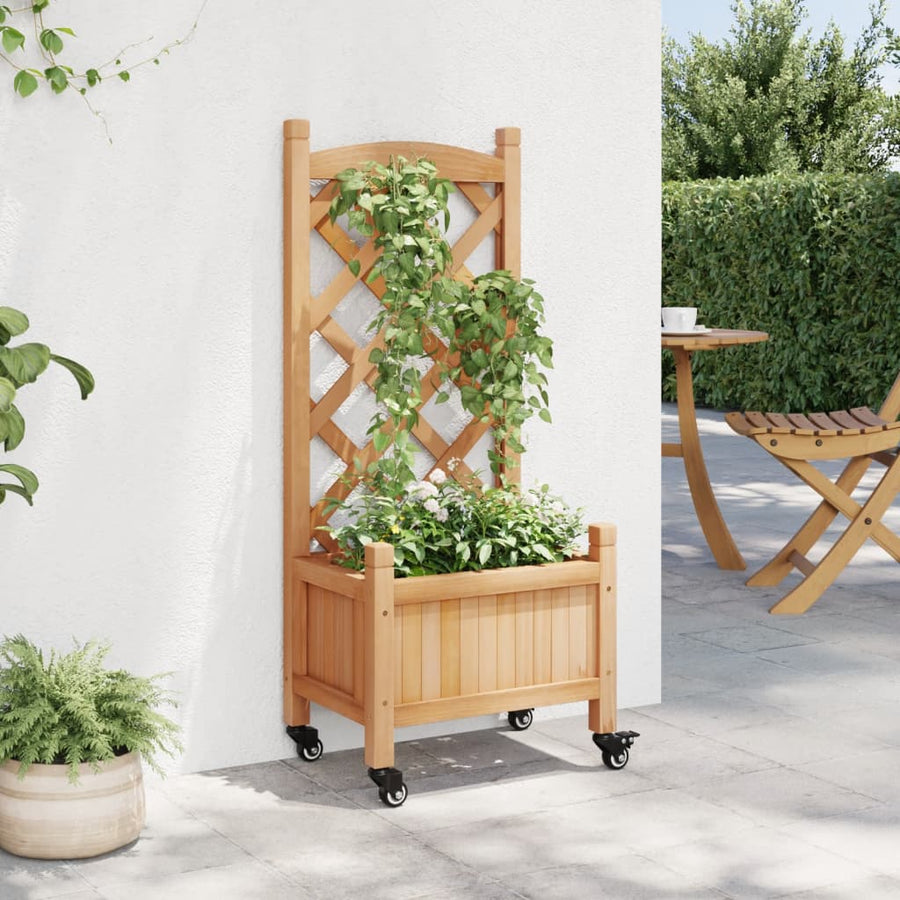 Plantenbak Massief Vurenhout Bruin 40 x 30 x 97.5 cm met latwerk en wielen