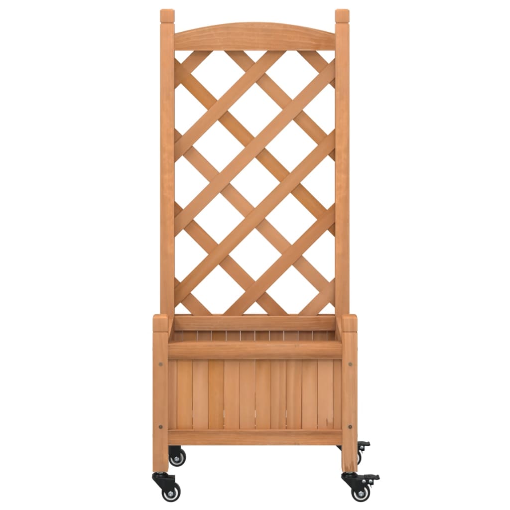 Plantenbak Massief Vurenhout Bruin 40 x 30 x 97.5 cm met latwerk en wielen