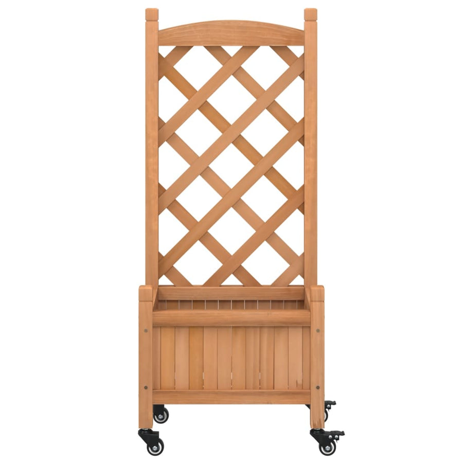 Plantenbak Massief Vurenhout Bruin 40 x 30 x 97.5 cm met latwerk en wielen