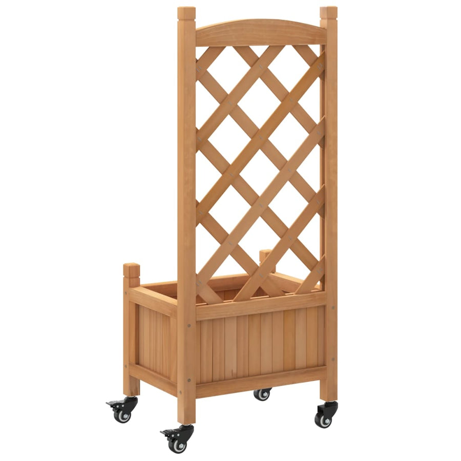 Plantenbak Massief Vurenhout Bruin 40 x 30 x 97.5 cm met latwerk en wielen