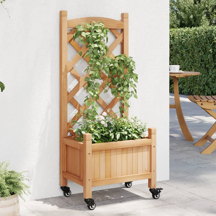 Plantenbak Massief Vurenhout Bruin 40 x 30 x 97.5 cm met latwerk en wielen