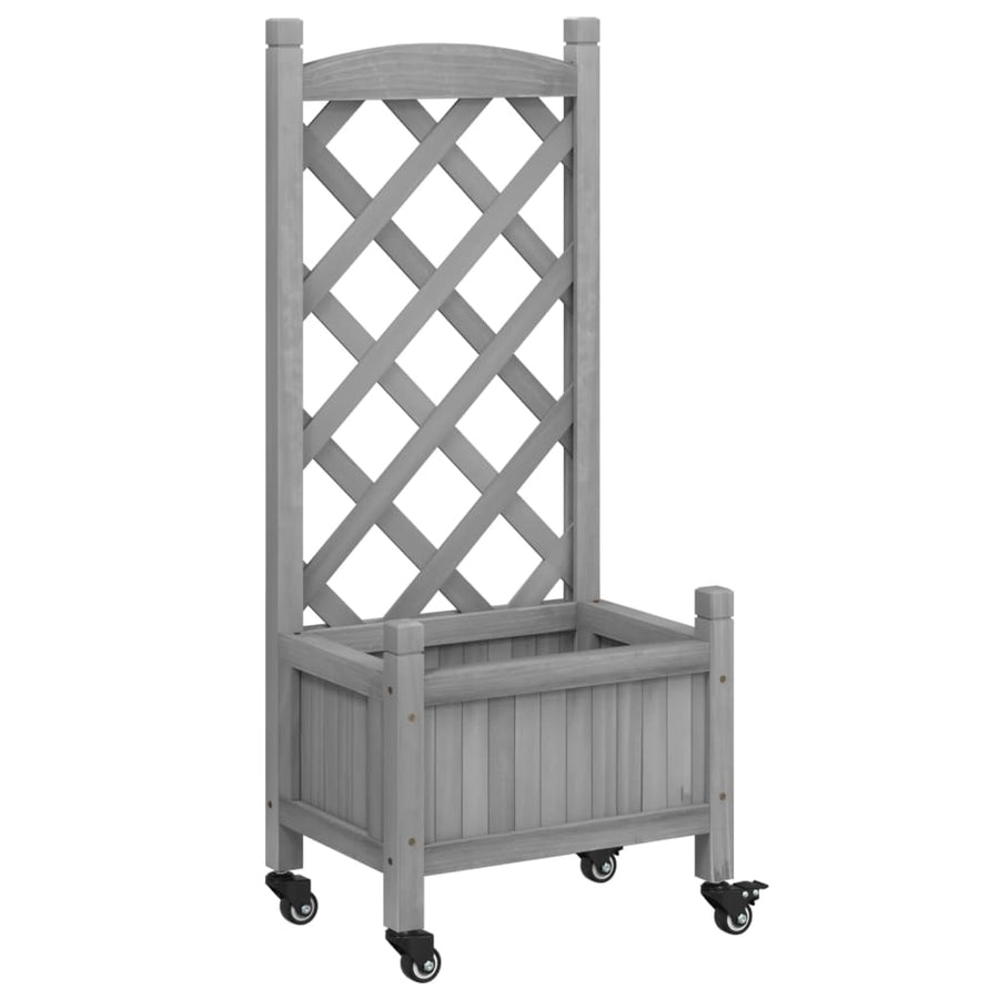 Plantenbak Massief Vurenhout Grijs 40 x 30 x 97.5 cm met latwerk en wielen