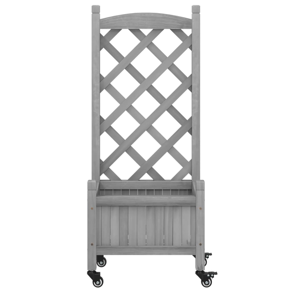 Plantenbak Massief Vurenhout Grijs 40 x 30 x 97.5 cm met latwerk en wielen
