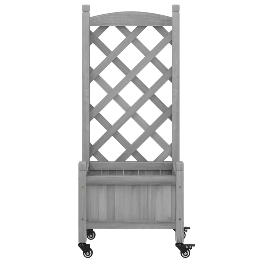 Plantenbak Massief Vurenhout Grijs 40 x 30 x 97.5 cm met latwerk en wielen