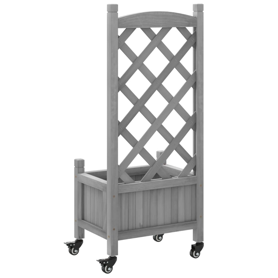 Plantenbak Massief Vurenhout Grijs 40 x 30 x 97.5 cm met latwerk en wielen