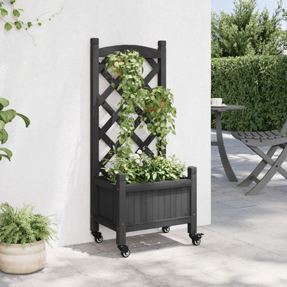 Plantenbak Massief Vurenhout Zwart 40 x 30 x 97.5 cm met latwerk en wielen