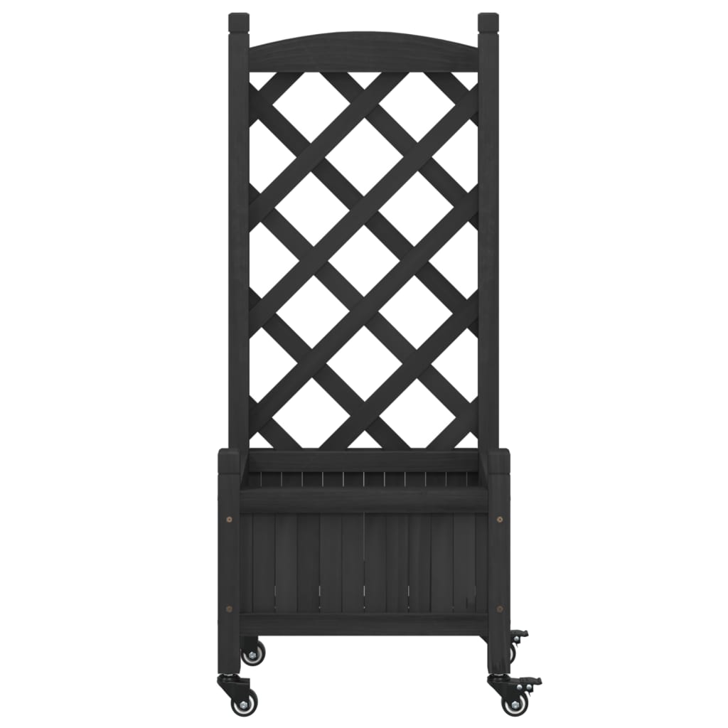 Plantenbak Massief Vurenhout Zwart 40 x 30 x 97.5 cm met latwerk en wielen