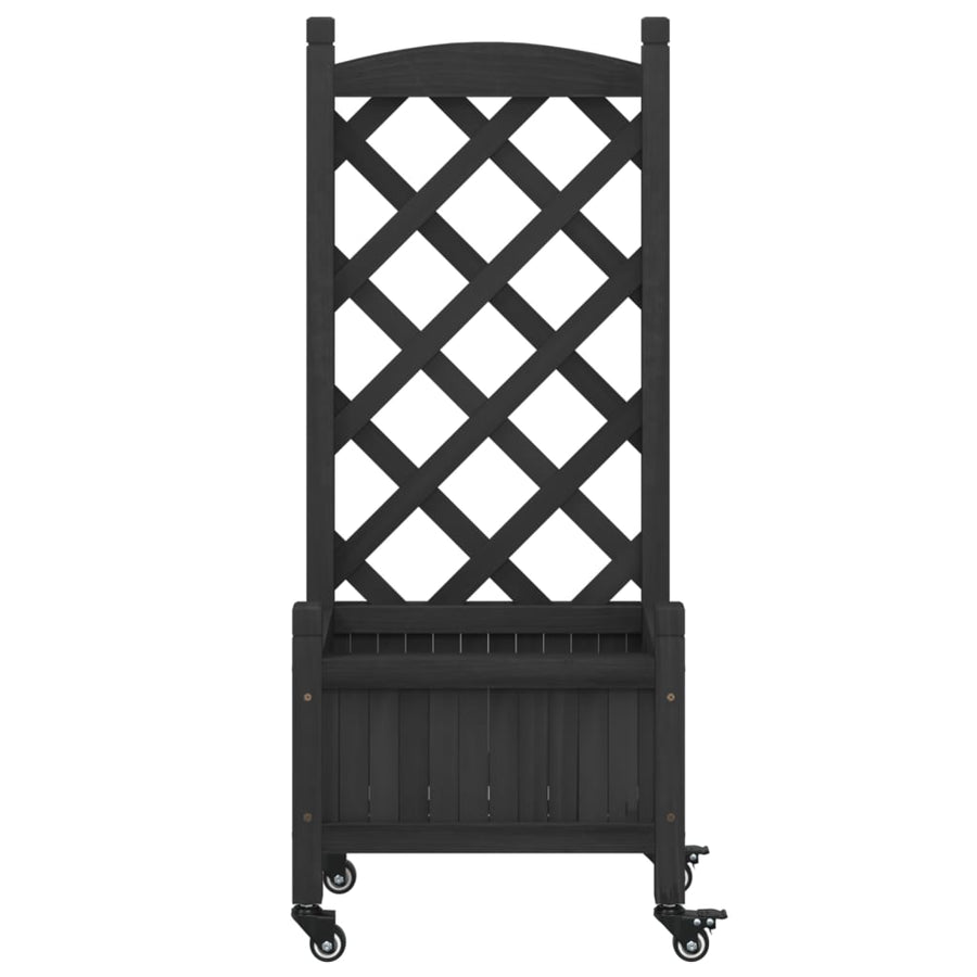 Plantenbak Massief Vurenhout Zwart 40 x 30 x 97.5 cm met latwerk en wielen