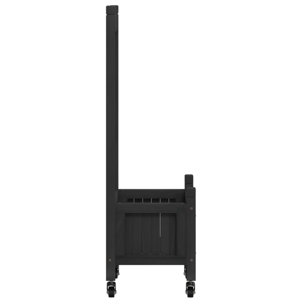 Plantenbak Massief Vurenhout Zwart 40 x 30 x 97.5 cm met latwerk en wielen