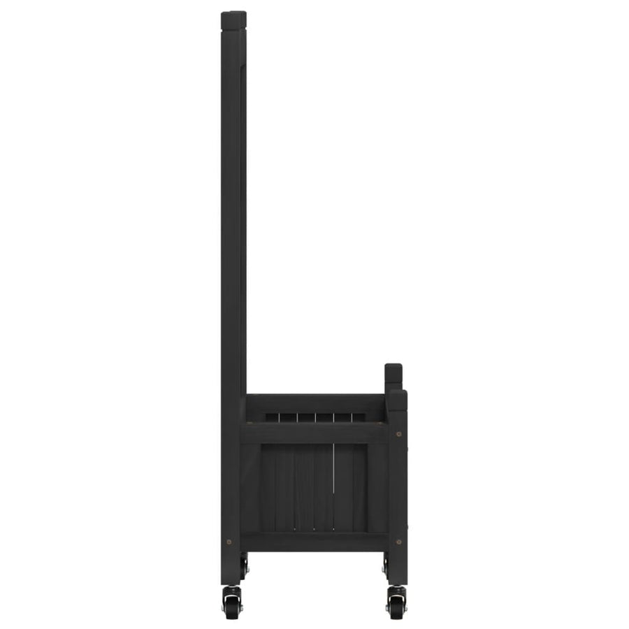 Plantenbak Massief Vurenhout Zwart 40 x 30 x 97.5 cm met latwerk en wielen