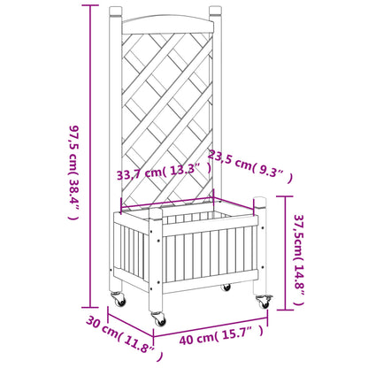 Plantenbak Massief Vurenhout Zwart 40 x 30 x 97.5 cm met latwerk en wielen