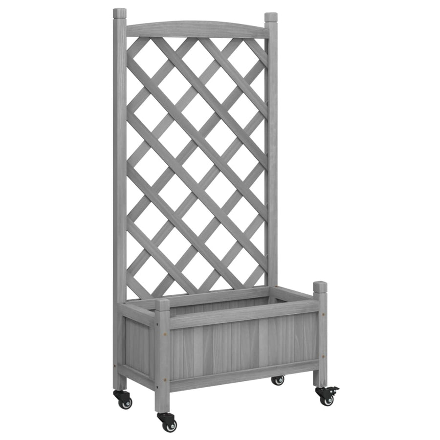 Plantenbak Massief Vurenhout Grijs 55 x 29.5 x 117.5 cm met latwerk en wielen