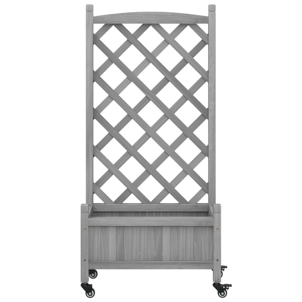 Plantenbak Massief Vurenhout Grijs 55 x 29.5 x 117.5 cm met latwerk en wielen