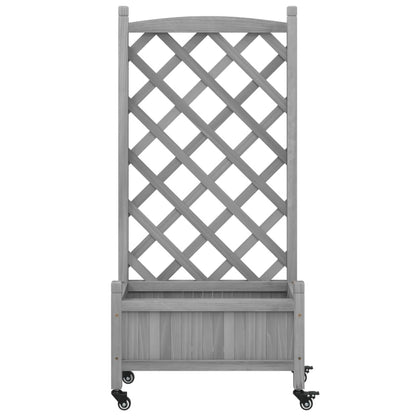 Plantenbak Massief Vurenhout Grijs 55 x 29.5 x 117.5 cm met latwerk en wielen
