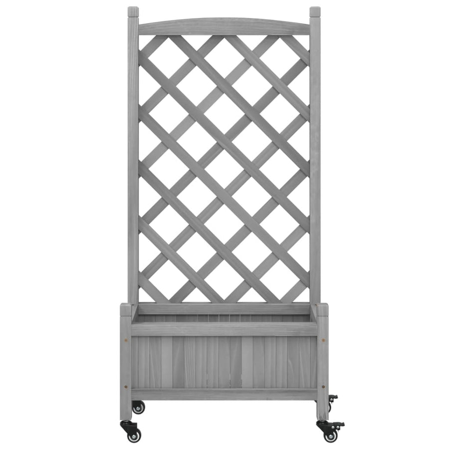 Plantenbak Massief Vurenhout Grijs 55 x 29.5 x 117.5 cm met latwerk en wielen