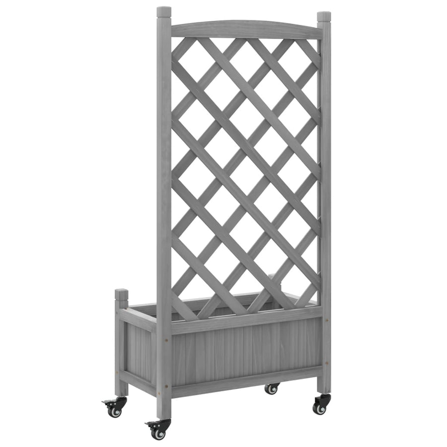 Plantenbak Massief Vurenhout Grijs 55 x 29.5 x 117.5 cm met latwerk en wielen