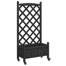Plantenbak Massief Vurenhout Zwart 55 x 29.5 x 117.5 cm met latwerk en wielen