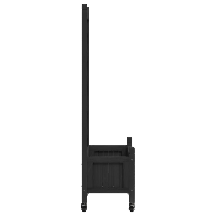 Plantenbak Massief Vurenhout Zwart 55 x 29.5 x 117.5 cm met latwerk en wielen