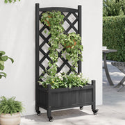 Plantenbak met latwerk wielen 55x29.5x117.5 cm massief vurenhout zwart