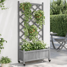 Plantenbak Massief Vurenhout Grijs 75 x 35 x 157.5 cm met latwerk en wielen