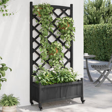 Plantenbak Massief Vurenhout Zwart 75 x 35 x 157.5 cm met latwerk en wielen