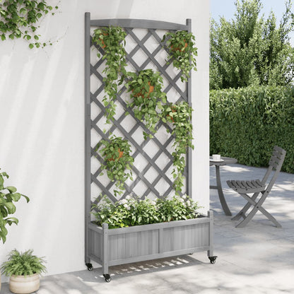Plantenbak Massief Vurenhout Grijs 90 x 35 x 187.5 cm met latwerk en wielen