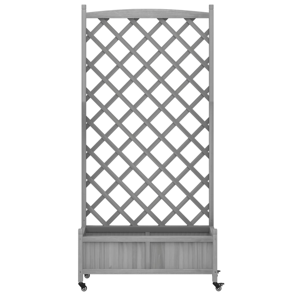 Plantenbak Massief Vurenhout Grijs 90 x 35 x 187.5 cm met latwerk en wielen