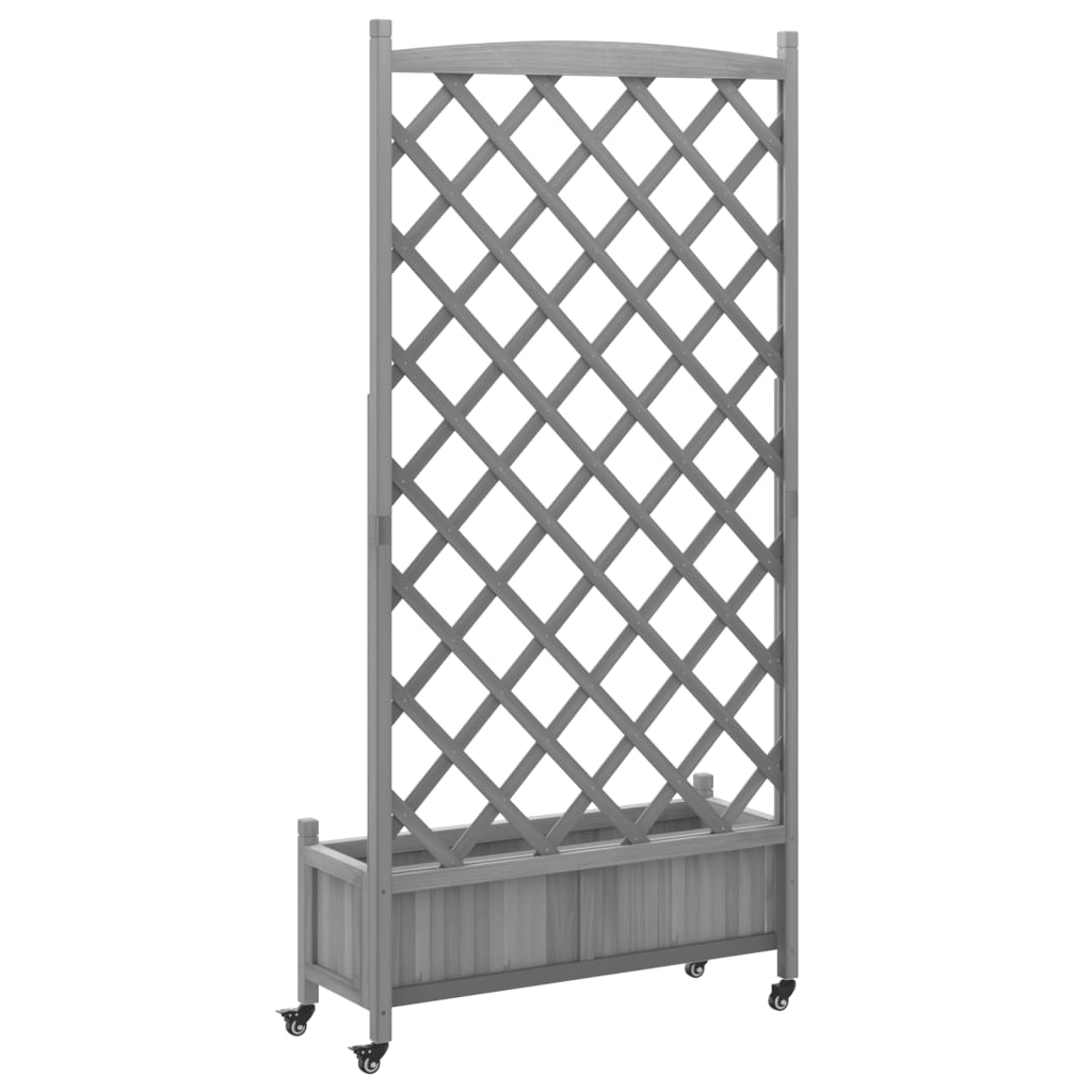 Plantenbak Massief Vurenhout Grijs 90 x 35 x 187.5 cm met latwerk en wielen