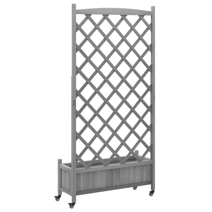 Plantenbak Massief Vurenhout Grijs 90 x 35 x 187.5 cm met latwerk en wielen