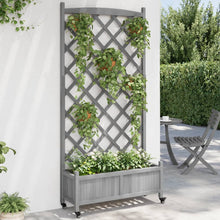 Plantenbak Massief Vurenhout Grijs 90 x 35 x 187.5 cm met latwerk en wielen