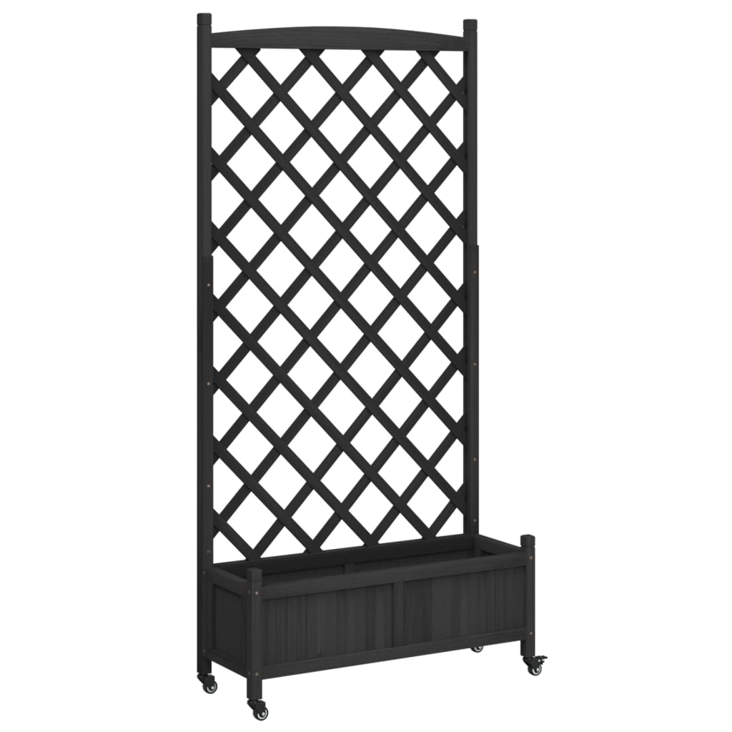 Plantenbak Massief Vurenhout Zwart 90 x 35 x 187.5 cm met latwerk en wielen