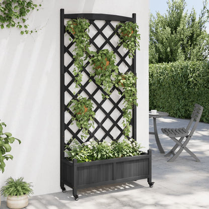 Plantenbak Massief Vurenhout Zwart 90 x 35 x 187.5 cm met latwerk en wielen