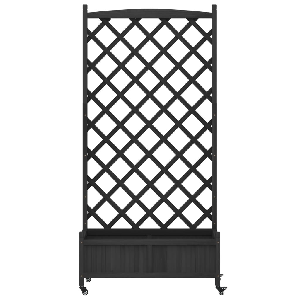 Plantenbak Massief Vurenhout Zwart 90 x 35 x 187.5 cm met latwerk en wielen