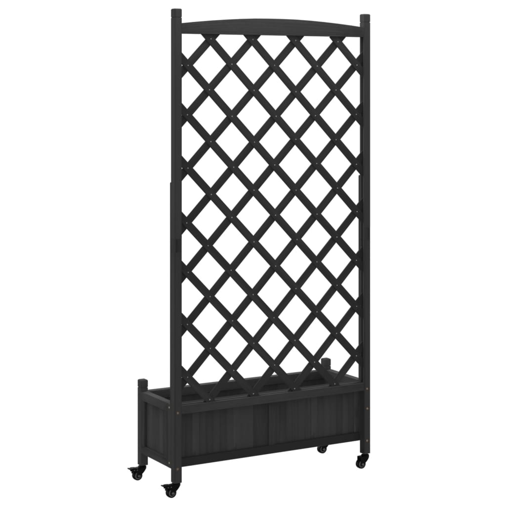 Plantenbak Massief Vurenhout Zwart 90 x 35 x 187.5 cm met latwerk en wielen