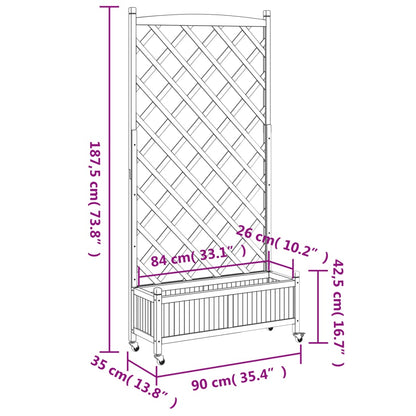Plantenbak Massief Vurenhout Zwart 90 x 35 x 187.5 cm met latwerk en wielen