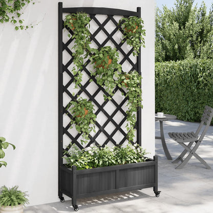 Plantenbak Massief Vurenhout Zwart 90 x 35 x 187.5 cm met latwerk en wielen