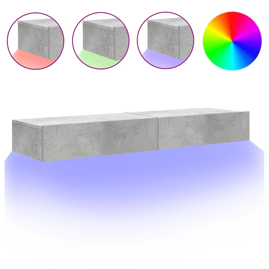 Tv-meubels met LED-verlichting 2 st 60x35x15,5 cm betongrijs 2 60 x 35 x 15.5 cm Betongrijs