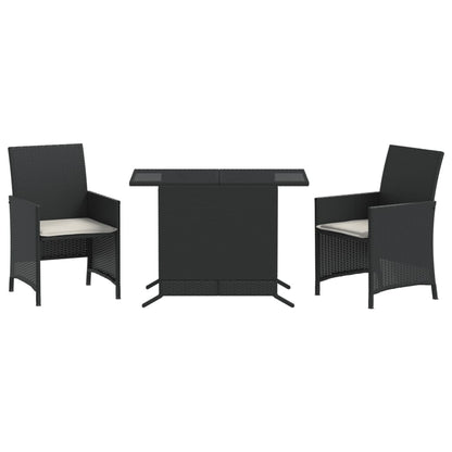 3-Delige Bistroset Met Kussens Poly Rattan Zwart