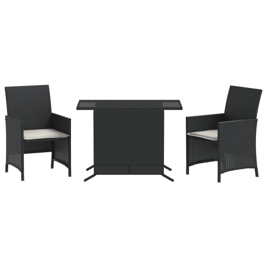 3-Delige Bistroset Met Kussens Poly Rattan Zwart