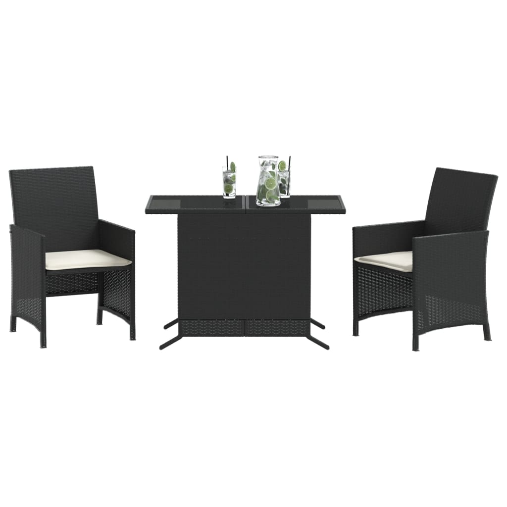 3-Delige Bistroset Met Kussens Poly Rattan Zwart